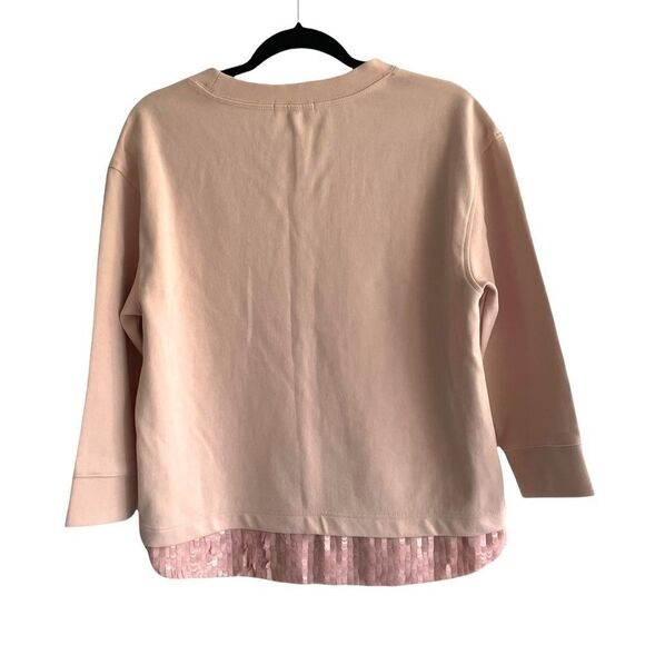 (SOLD) J. CREW Crew Neck 3/4 Sleeve Sequin Trim Sweatshirt Top Pink M - Picture 11 of 12